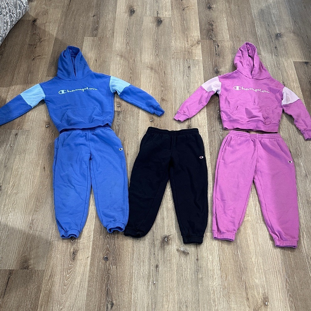 Champion‎ Gorpcore Hoodie Sweatpants Set Kids S 6/7 Blue Pink Black 5pc Bundle